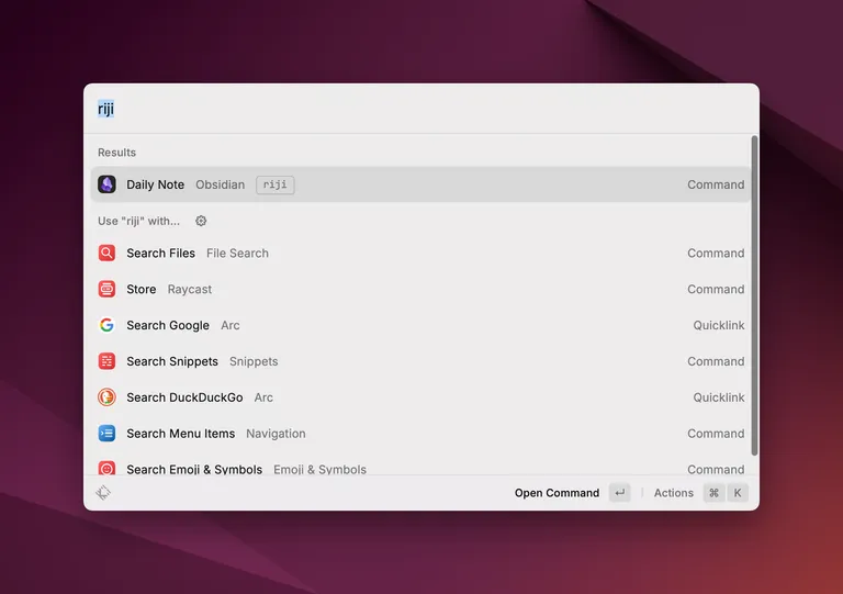 使用-riji-alias-Raycast-调用-obsidian